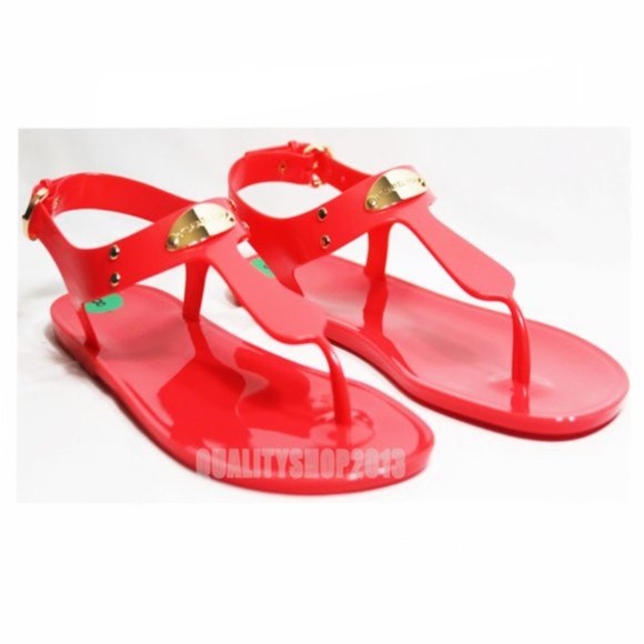 NEW MICHAEL KORS JELLY Plate Thong Sandal MK logo Coral Reef - Picture 4 of 9